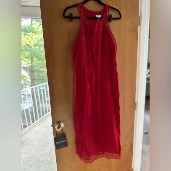 Joie red gauze, embroidered, midi dress, size large, NWT - Picture 11 of 12